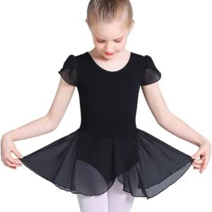 Girls’ Short Sleeve Ballet Leotard with Chiffon Skirt